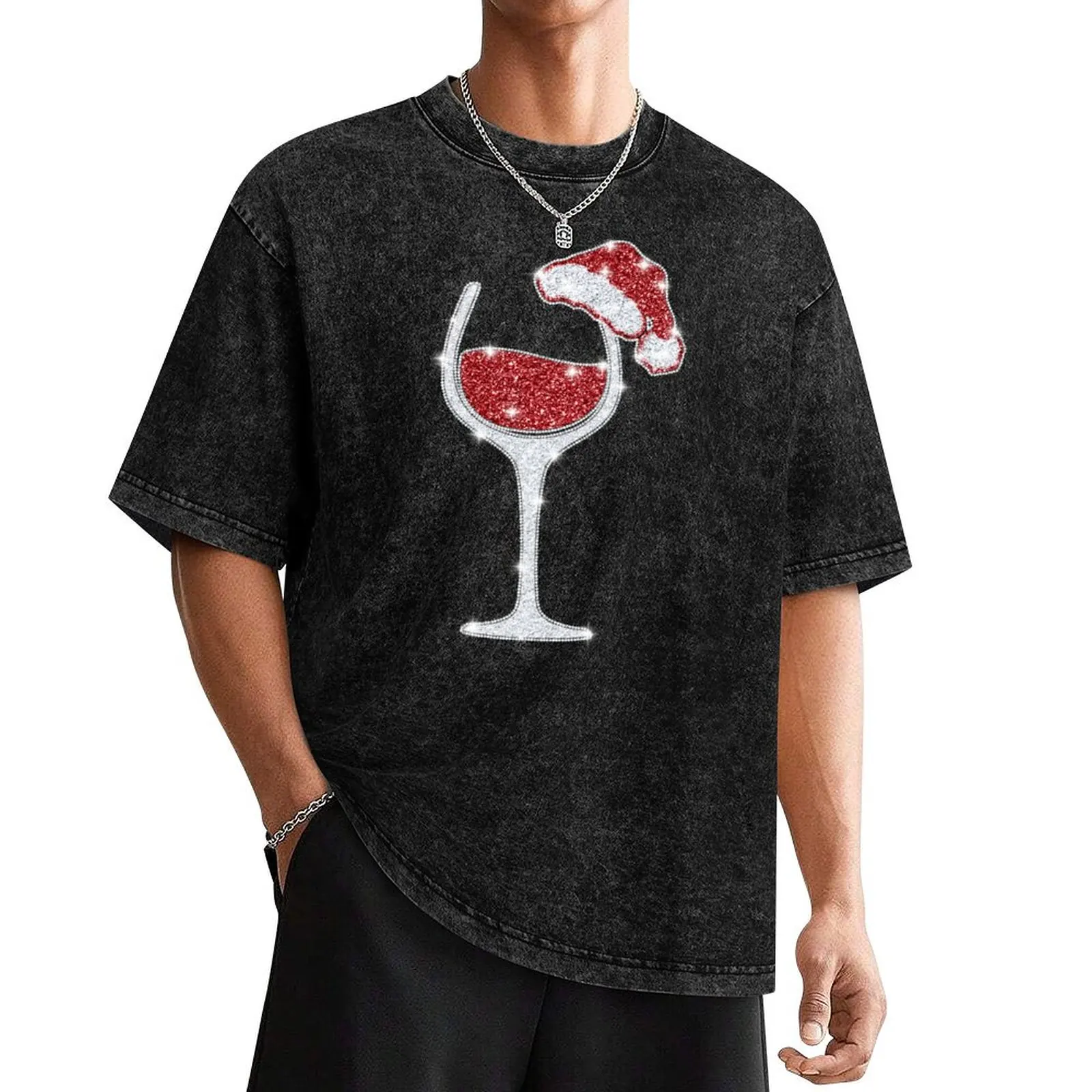 

Wine Glass With Santa Hat Funny Christmas T-Shirt graphic shirts cute clothes vintage anime shirt boys whites plain t shirts men