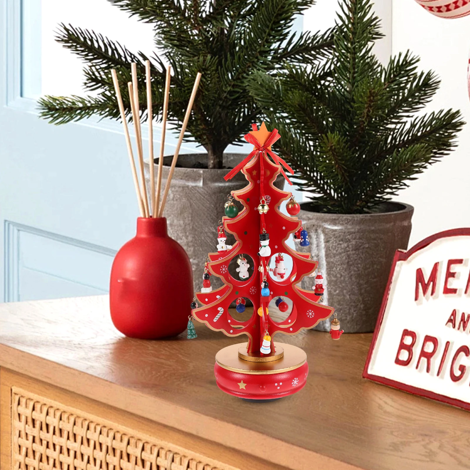 

Christmas Tree Music Box Xmas Ornaments Wooden Musical Outdoor Engraved Boxes Bamboo