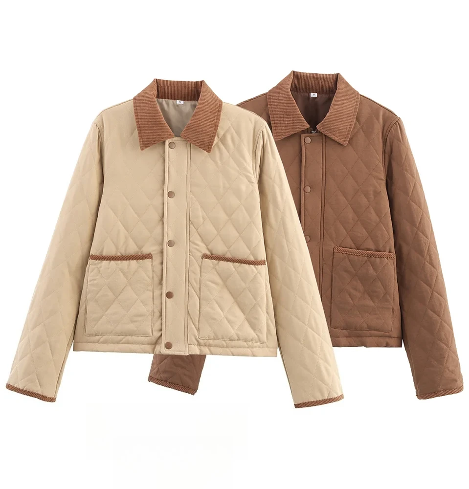 

KONDALA Women Casual Chic Padding Jacket Lapel Buttons Pockets Jacket Coat 2025 Fall Fashion High Street Elegant Female Coat