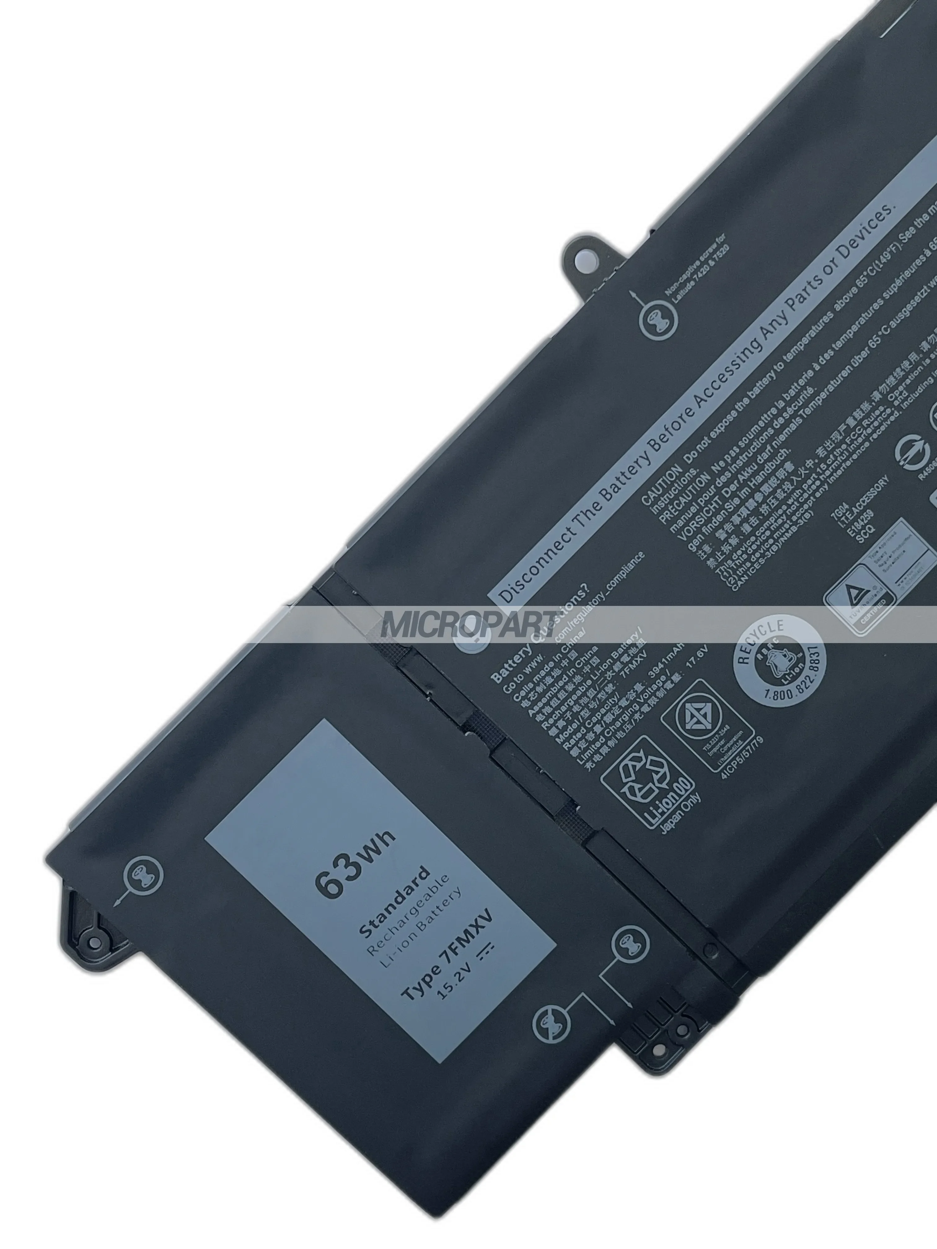 63wh 7Fmxv Vervangende Laptop Batterij Voor Dell Breedtegraad 13 5320 13 5320 2-In-1 Breedtegraad 13 7320 14 7420