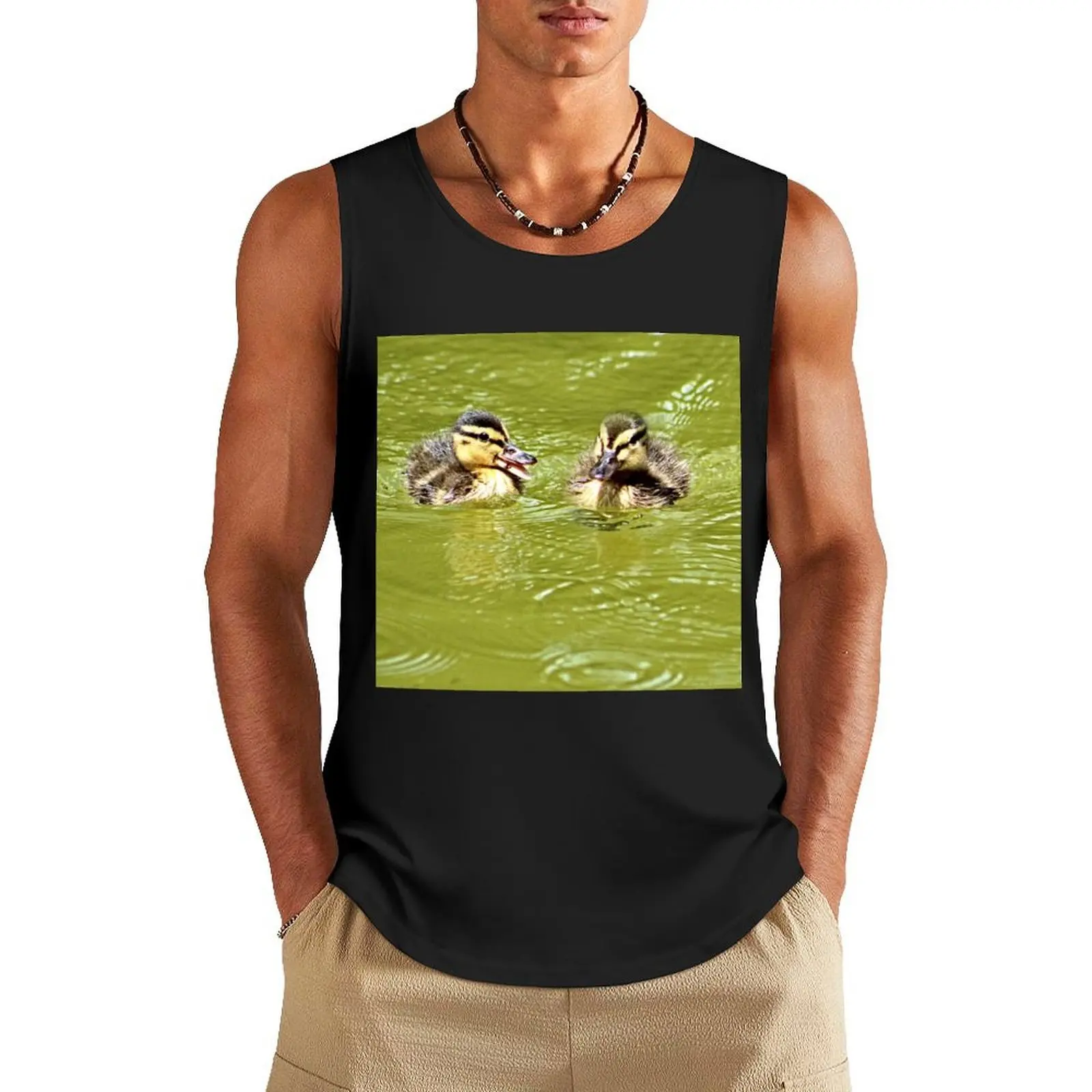 

Two Lovely Baby Mallard Ducklings Swimming Tank Top Men's t-shirts Men's summer t-shirt