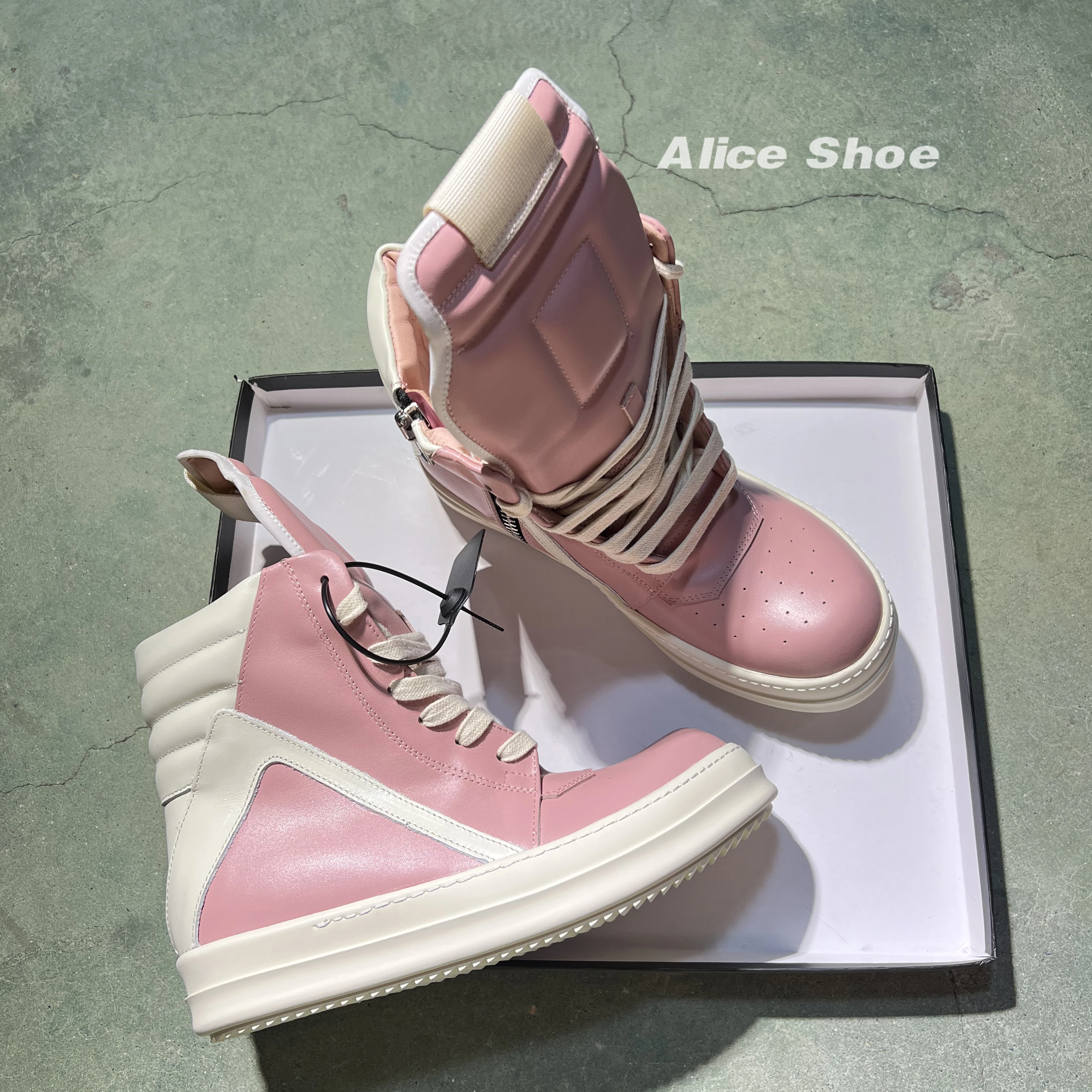 Brand Men Shoe Casual High Top Women Sneaker Leather ricks Lace Up Pink Geobasket Zip Owen Street Designer Flat Ankle Boot