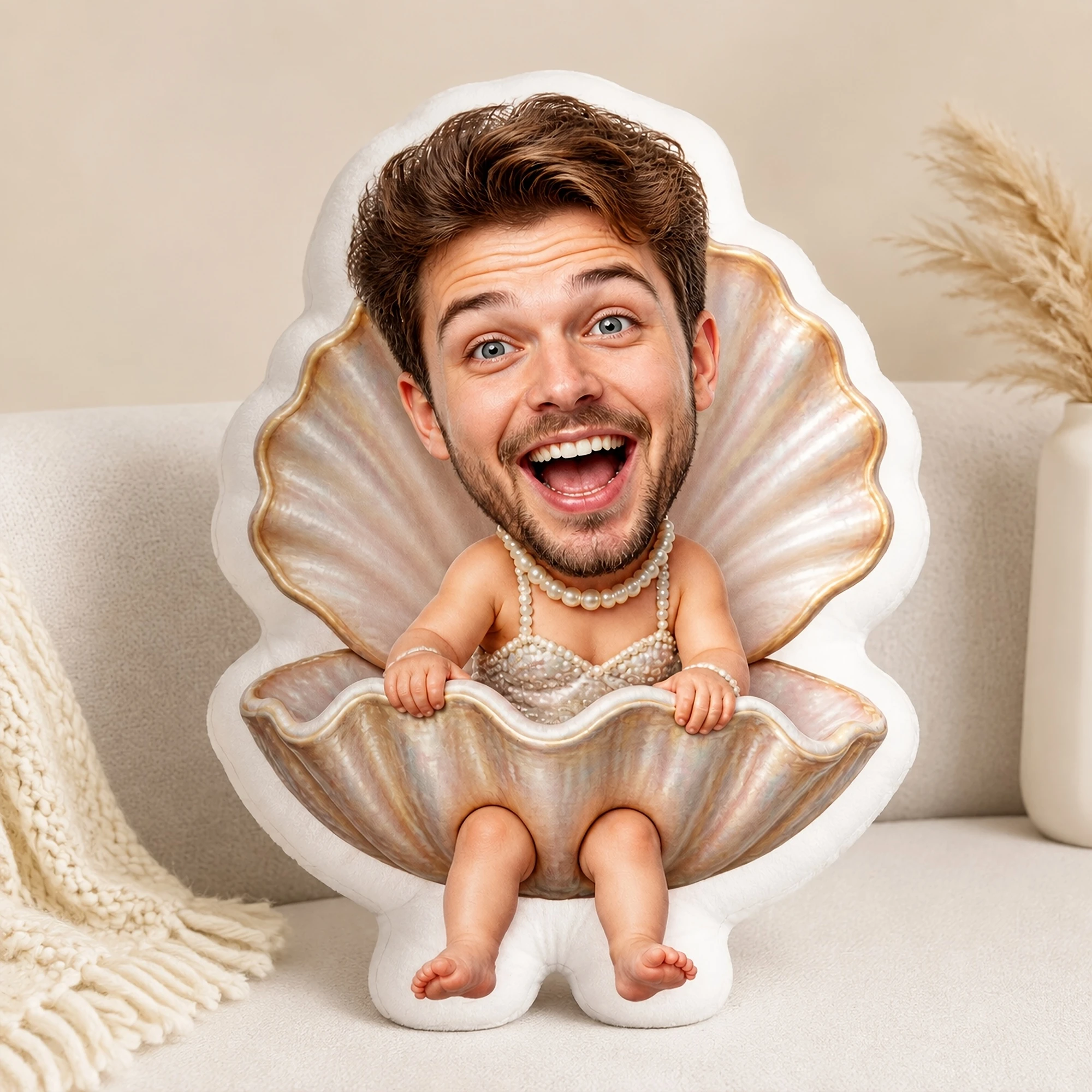 1pc [2D Flat] Custom Double Sided Printed Funny Shell Shaped Throw Pillow, Creative Novelty Cushion for Sofa, Bed, Chair, and Hu