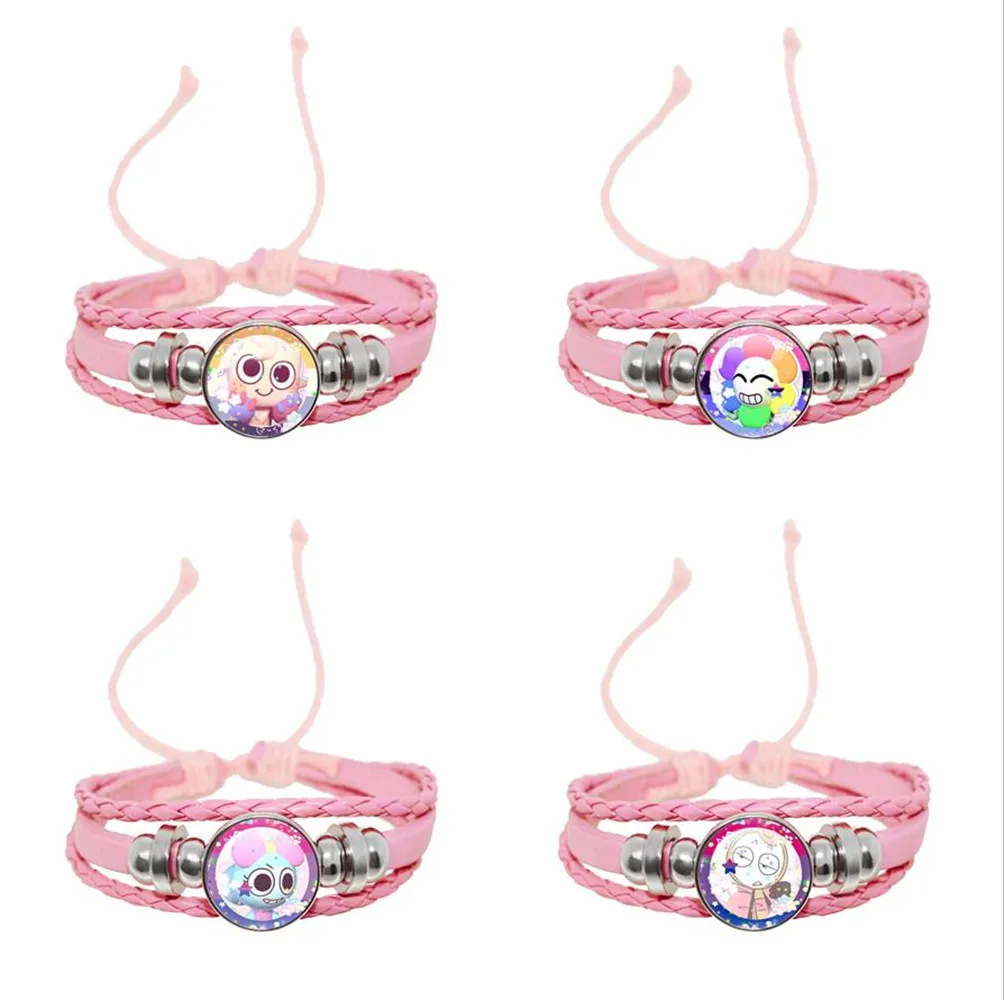 Pink Rope Leather Bracelet Horror Game Dandys World Astro Meme Kawaii Glass Cabochon Button Bracelet Accessories Jewelry Gift