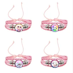 Pink Rope Leather Bracelet Horror Game Dandys World Astro Meme Kawaii Glass Cabochon Button Bracelet Accessories Jewelry Gift