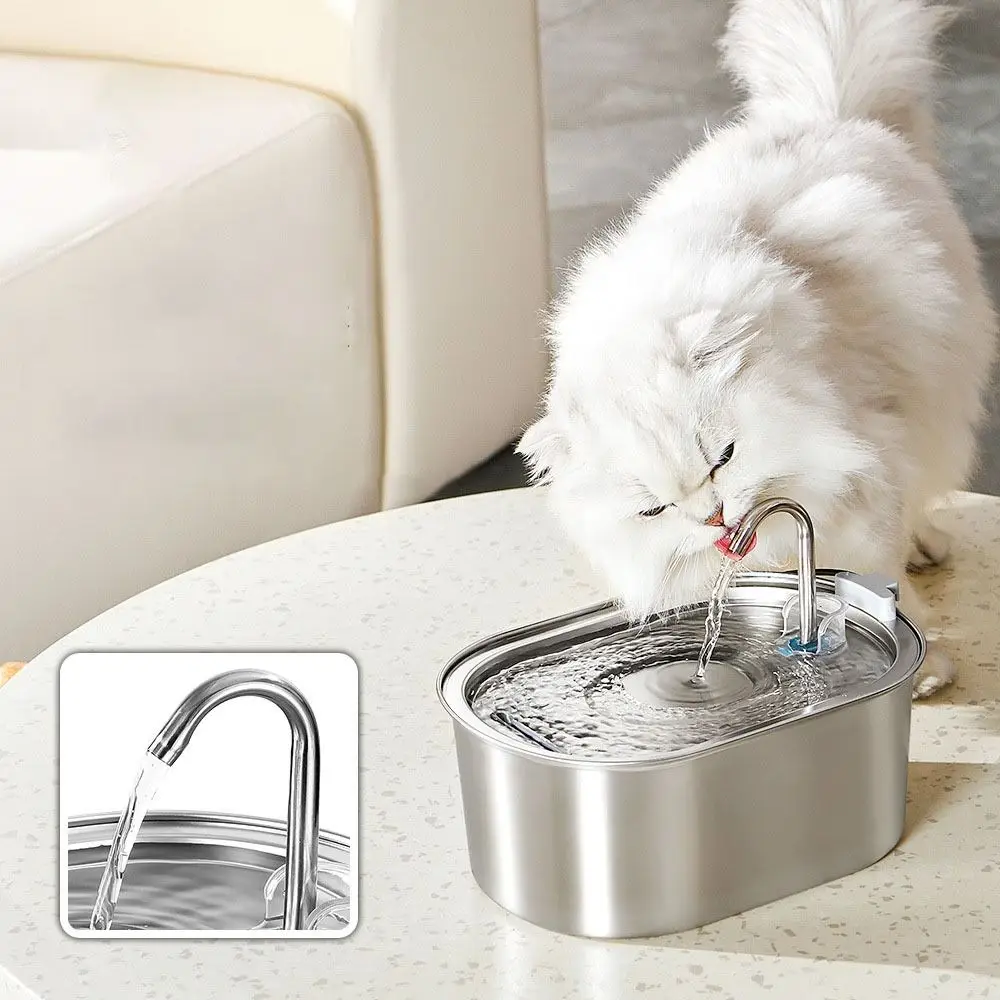 

3.2L Smart Cat Water Fountain Stainless Steel Low Noise Pet Water Dispenser Oval Large Capacity Pet Water Drinker Dog