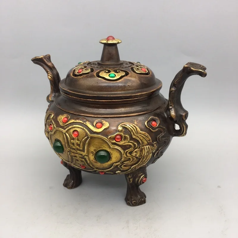 Gilt copper three-legged incense burner with the character 