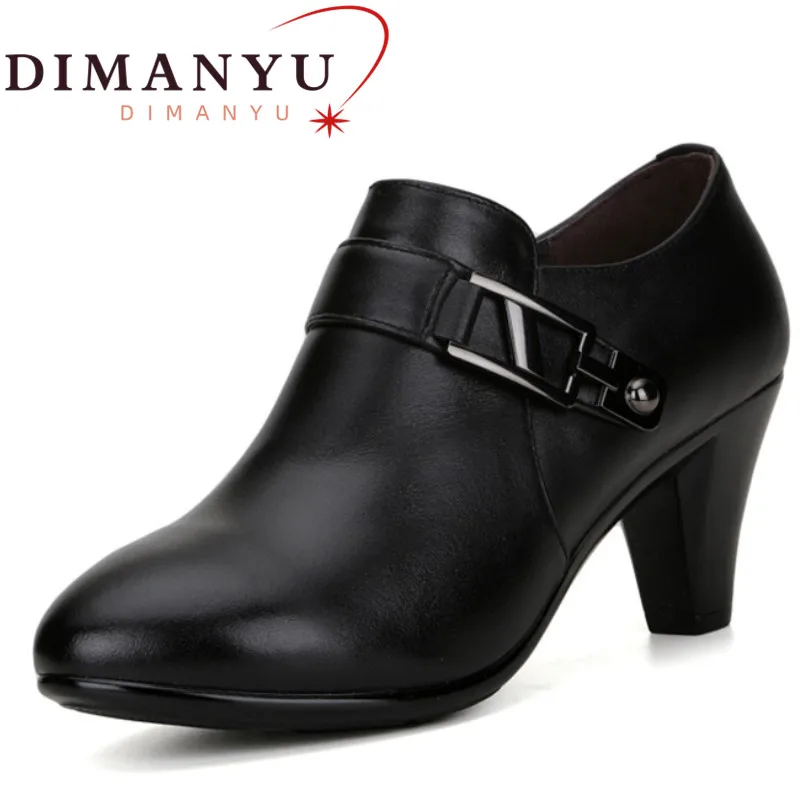 

DIMANYU 2024 Spring Genuine Leather Shoes Women Heels Office Lady Business Dress Fashion Fashion Plus Size Women Shoes