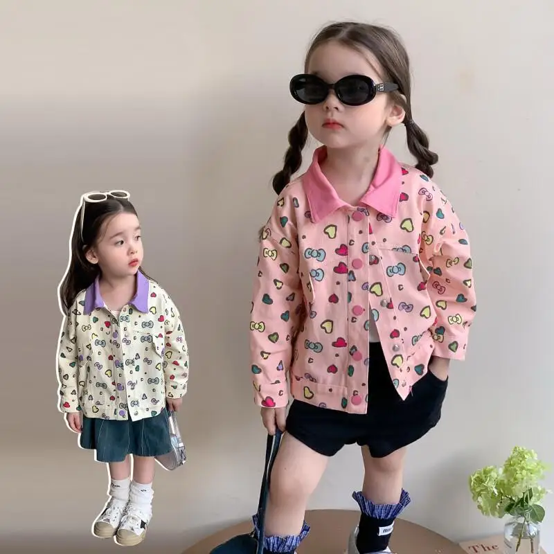 

Girl's Love Bow Jacket Spring and Autumn 2025 New Children's Korean Edition Fashion Little Girl Coat Trendy Clothing Padding
