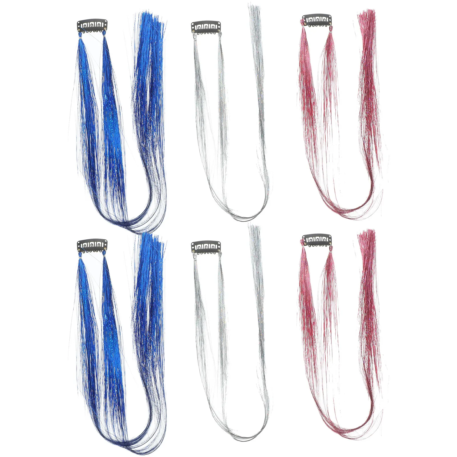 

6Pcs Colored Hair Tinsel Extensions Sparkly Lightweight Hair Glitter Strands Clip Women Party Cosplay Styling Accessories