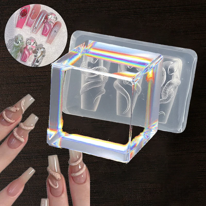 1/3 Pcs 3D Nail Silicone Carving Mold  Snake DIY Nail Decoration Art Nail Beauty Charm Silicone Nail Mold Nail Nails Products