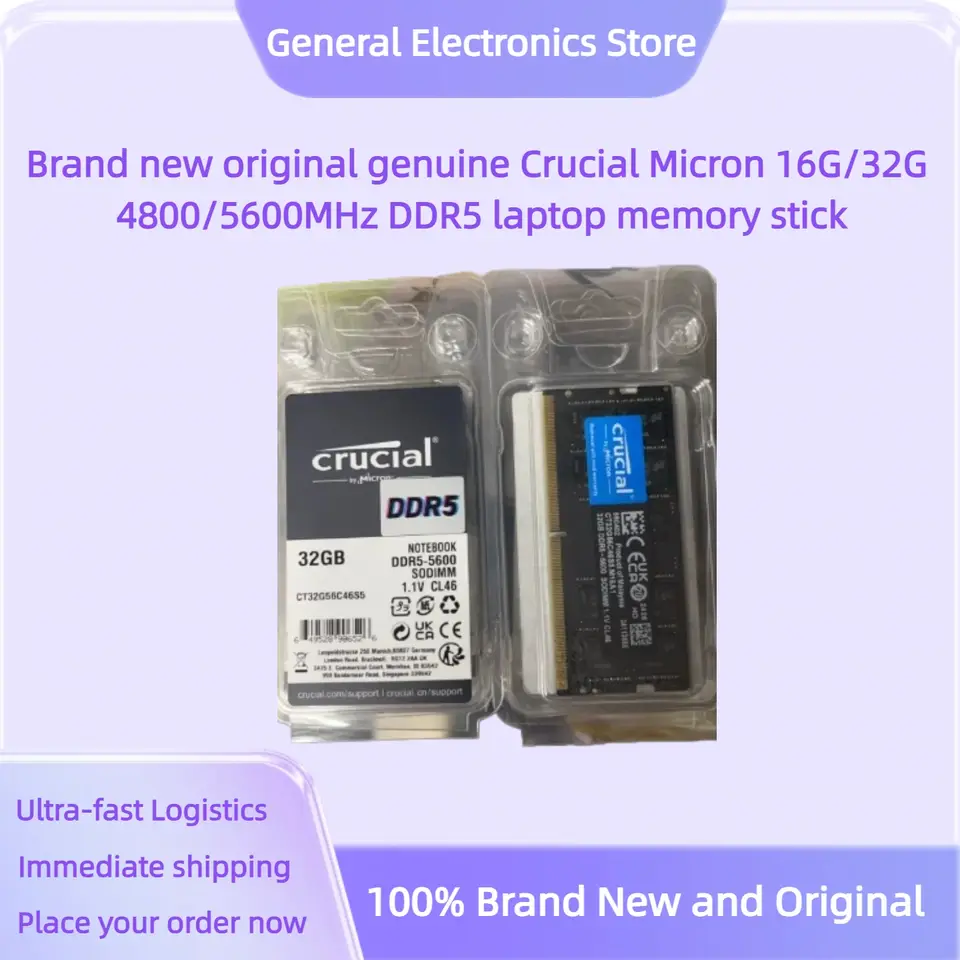 ذاكرة لابتوب جديدة أصلية حقيقية كروشيال ميكرون 16 جيجابايت/32 جيجابايت 4800/5600MHz DDR5 - 5
