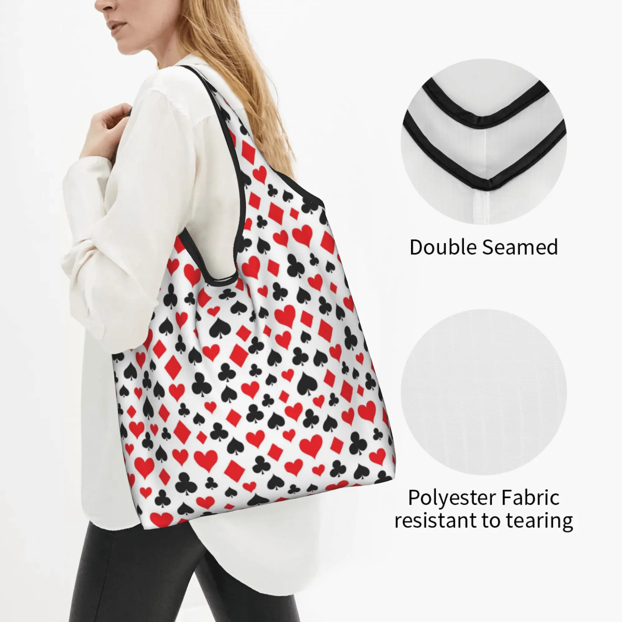 Playing Card Game Poker Players  Grocery Shopping Bag Funny Shopper Shoulder Tote Bag Large Capacity Portable  Handbag