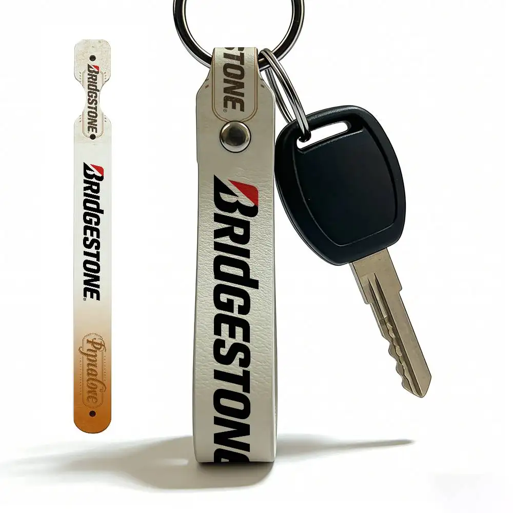 For Logo Bridgestone High Quality PU Leather Moto Keychain Vintage Style Key Pendant For Scooter Motocross