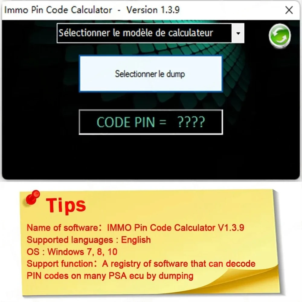 IMMO Pin Code Calculator V1.3.9 Cars software for Psa Opel Fiat Vag Unlocked PIN code on many PSA ecu can be decoded by dumping