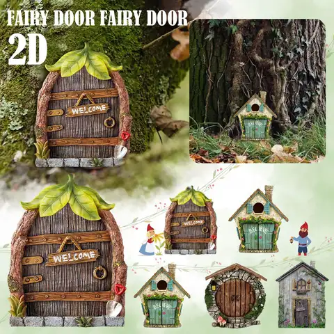 Miniature Fairy Gnome Door Figurines Elf Home For Yard Art Garden Tree Sculpture Statues Decor Outdoor Decor Fairy Garden D V5C7