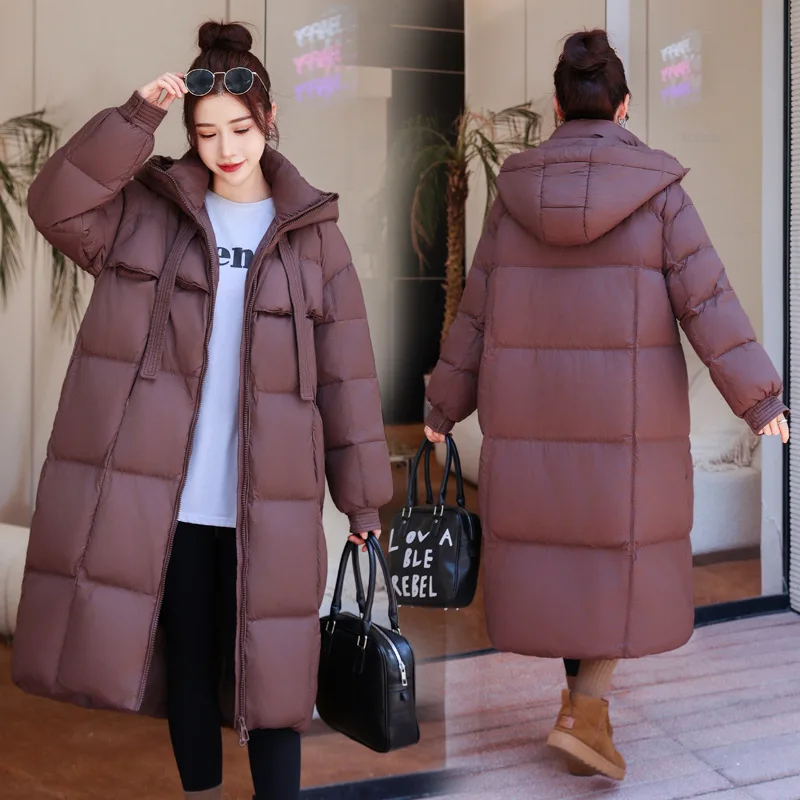 

Hooded Women Parkas Coats Maxi Long Overcoats Solid Zipper Long Sleeves Looose Fit Thick Casual Office Lady Autumn Winter 2025