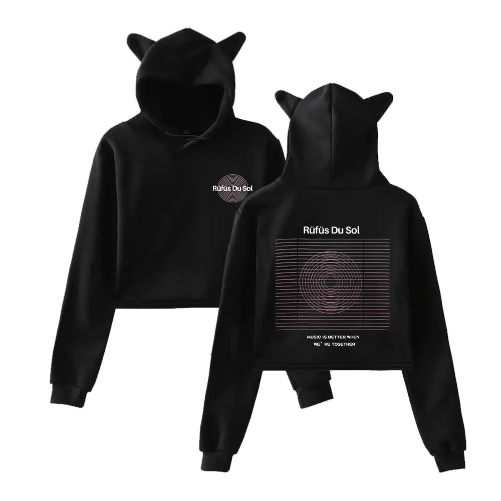 

Толстовки с капюшоном Rufus Du Sol Merch для девочек, укороченный пуловер с кошачьими ушками, повседневная одежда с принтом