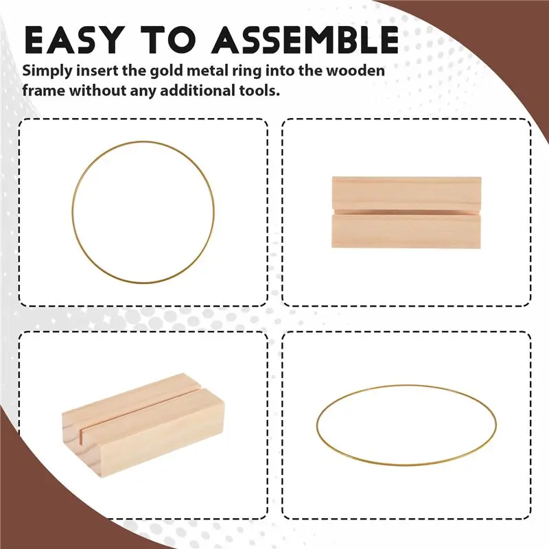 

Happy New- 4 PCS Metal Wreath Ring Centerpiece For Table With 4 PCS Wood Place Card Holders