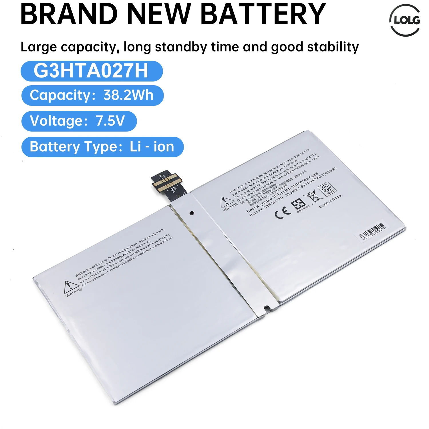 

LOLG G3HTA027H DYNR01 Аккумулятор для ноутбука Microsoft Surface Pro 4 1724 12,3 дюйма, планшет 7,5 В 38,2 Втч, 5087 мАч, быстрая доставка