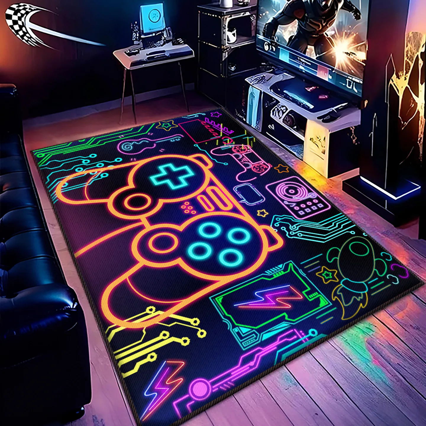 VIKAMA Neon Game Controller Gaming Rug Cyberpunk Non Slip Stain Resistant for Men Computer Room Gamer Bedroom