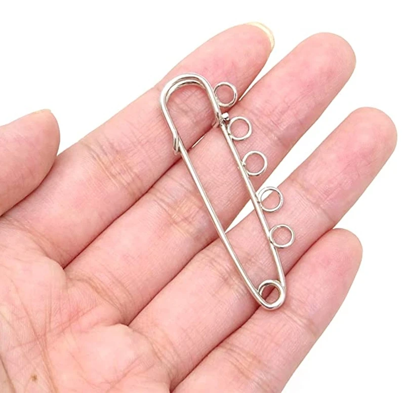 F42F 10PCS Heavy Duty Safety Pins Brooch Pins with 5 Holes for Blankets Skirts Kilts Knitted Fabric Craft Safety Brooch Pins