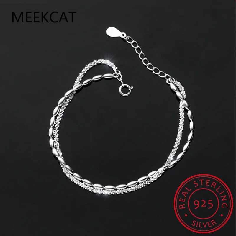 New 925 Sterling Silver Double Layer Bracelet Chain Style Simple Style Charm Bracelet Women\'s Birthday Gift Premium Jewelry