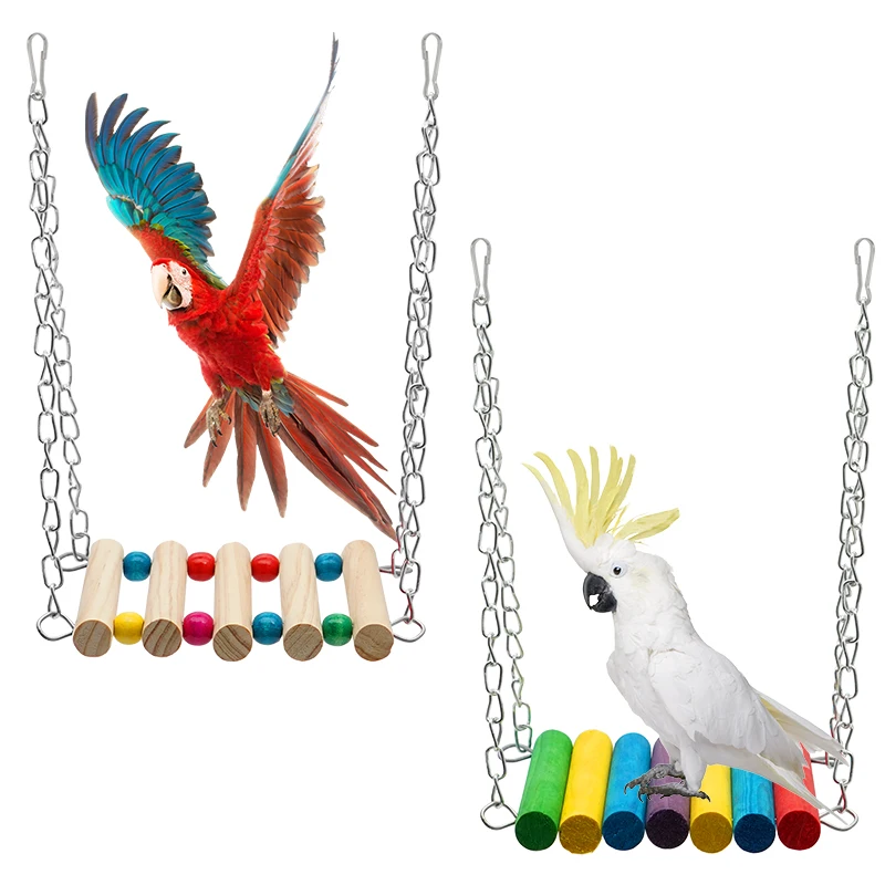 Bird Cage Toys for Parrots Wood Birds Swing Reliable Chewable Bite Bridge Wooden Beads Shape Parrot Toy