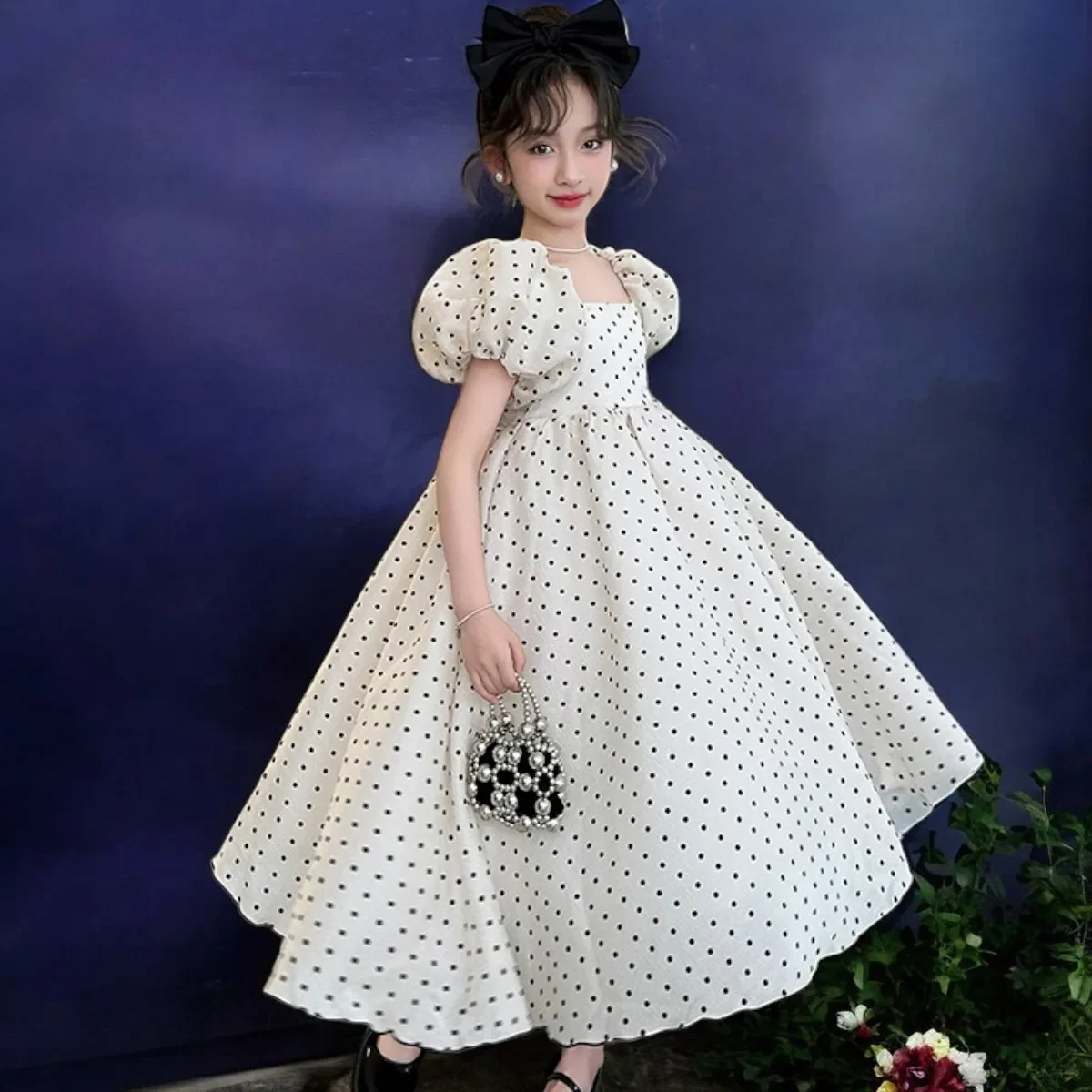

Макси-платья для девочек Детская одежда Детские платья в горошек Летние подростковые свадебные костюмы принцессы с короткими рукавами 5 6 7 8 9 12 13 лет