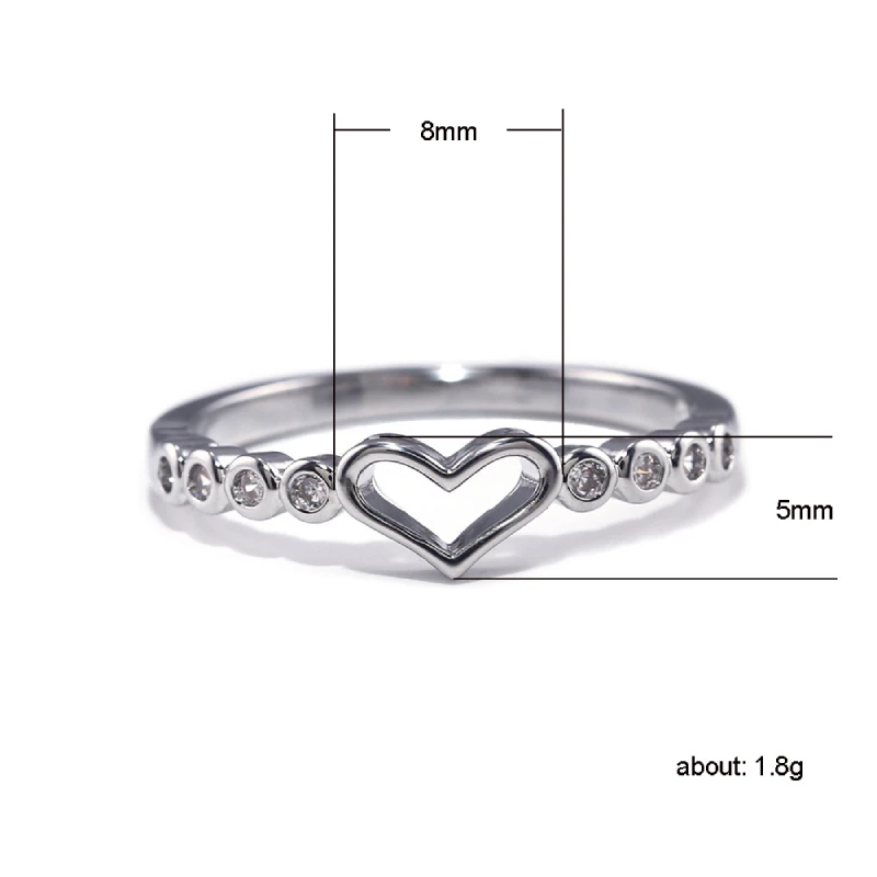 Huitan Chic Women Heart Rings with Shiny Cubic Zirconia Exquisite Daily Wear Fashion Accessories for Female Versatile Jewelry