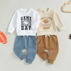 2024-07-03 Lioraitiin Baby Boy Fall Outfit Letter Rugby Print Long Sleeve Sweatshirt and Elastic Pants 2Pcs Clothes for Toddler