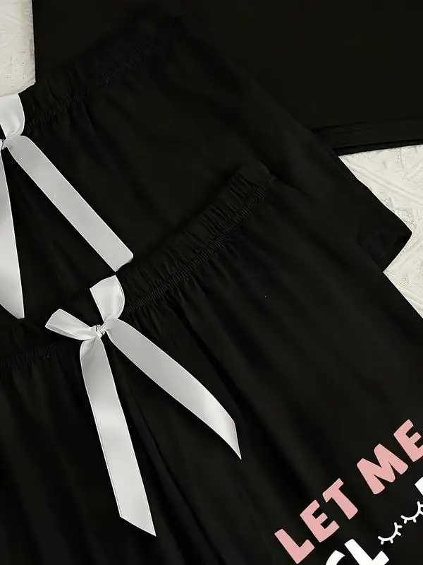 Pigiama casual da donna con stampa di lettere, pigiama in tre pezzi per tutte le stagioni, tessuto Kint aderente, indumenti da notte comodi