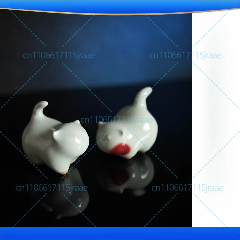 Azure Jun red smudge and sub-kiln change! Fat cat diary! Handmade Jun porcelain ornament