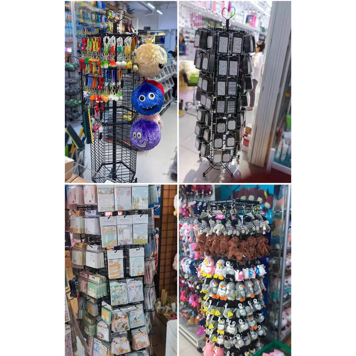 Wrought iron hexagonal rotating grid frame jewelry stickers electronic accessories display stand exhibition keychain shelf