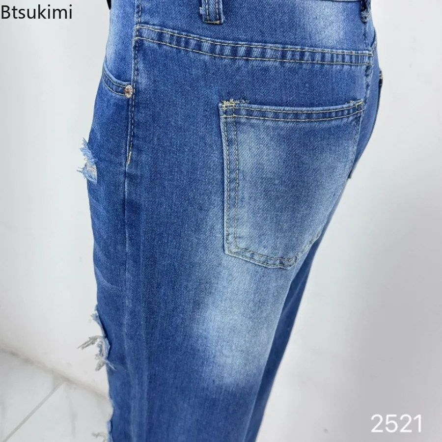 2025 New Spring Summer Hole High Waist Women's Jeans Retro Slim Fit Trousers Capris Baggy Jeans Casual High Street Denim Pants