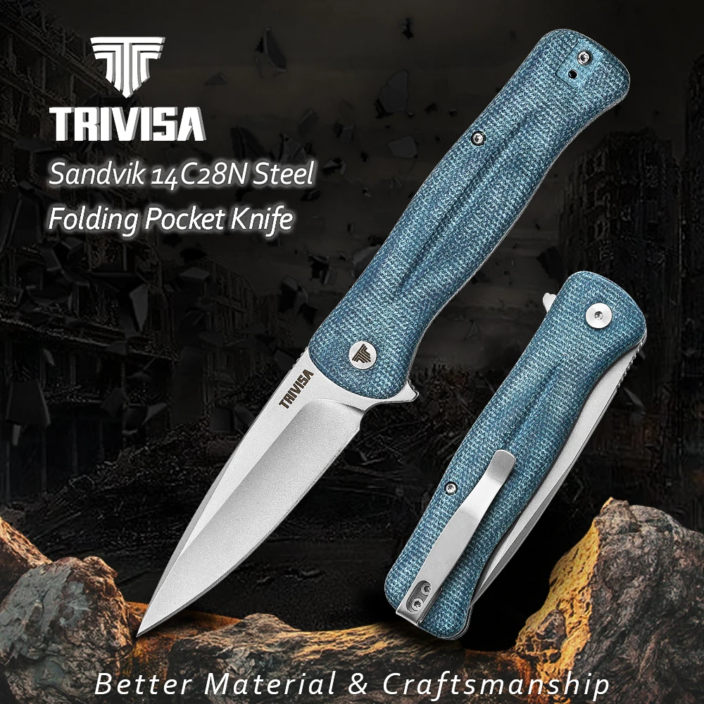 TRIVISA EDC Folding Knife for Men, Good Pocket Knives with Clip，3.66