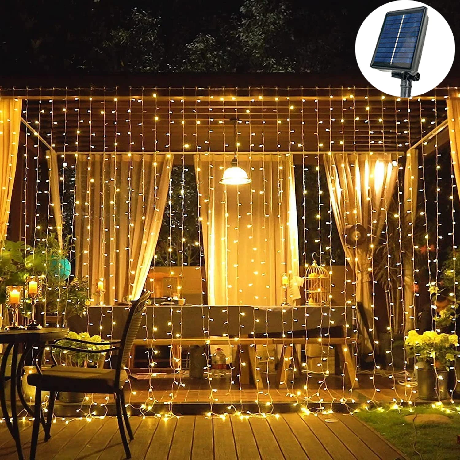 

Solar Curtain LED String Lights Outdoor Solar Lamp Fairy Light 2024 Christmas Decor Great for Wedding Birthday Patio Garden