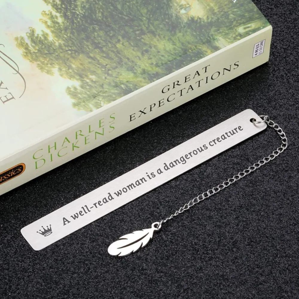 Stationery Retro Bookmark a Well-read Woman Book Label Metal Bookmark Rectangular Leaf Pendant Page Mark Gift for Teacher's Day