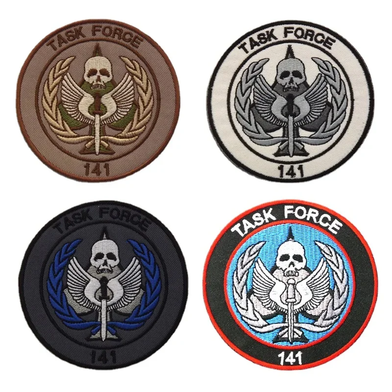 Skull Embroidered Patches Call of Mission Task Force 141 Armband Patch Military Hook&Loop Sewing Stickers Backpack Applique