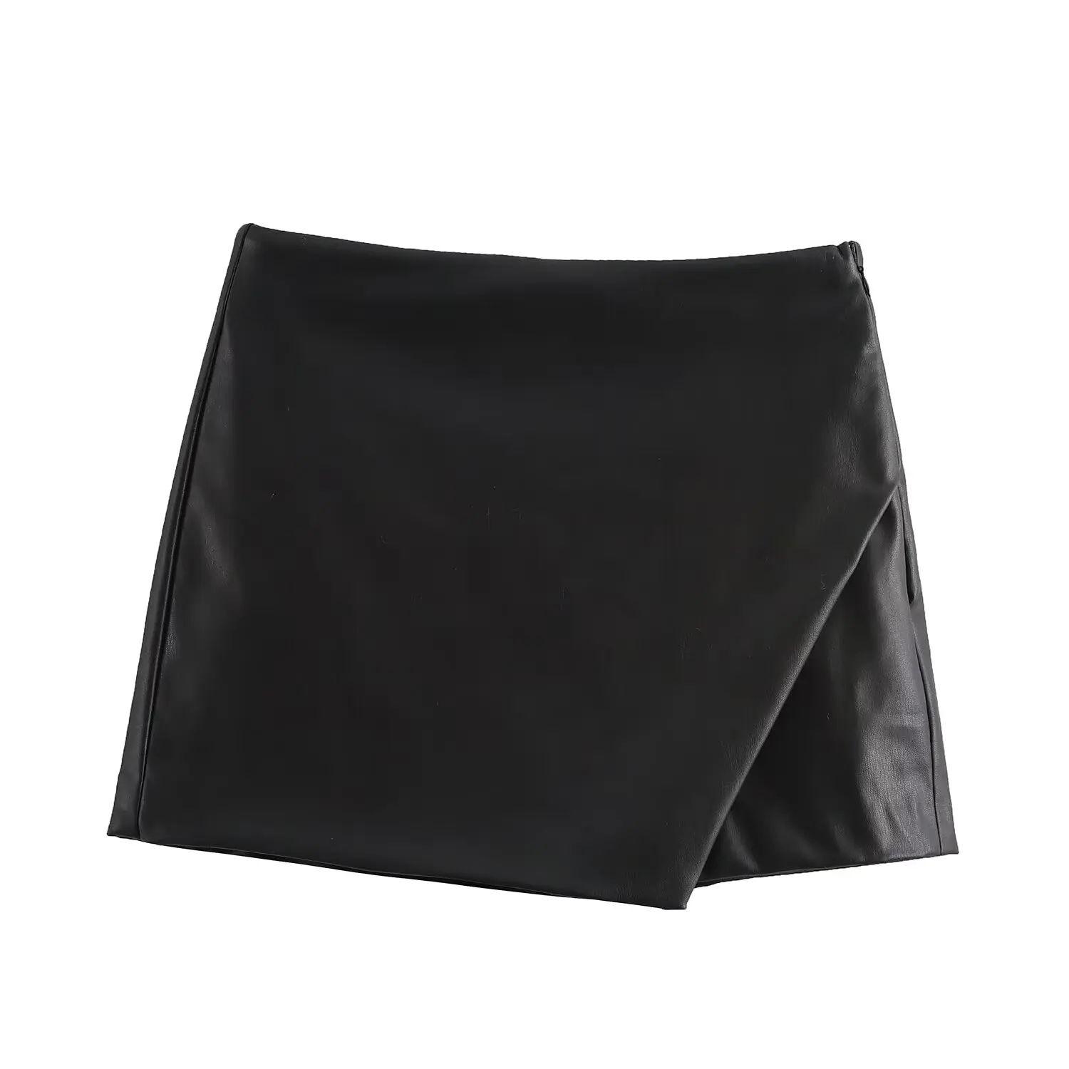 PB&ZA Women 2025 Spring New Product Fashionable Imitation Leather Skirt Pants Chic Side Zipper Slimming Mini Shorts Mujer