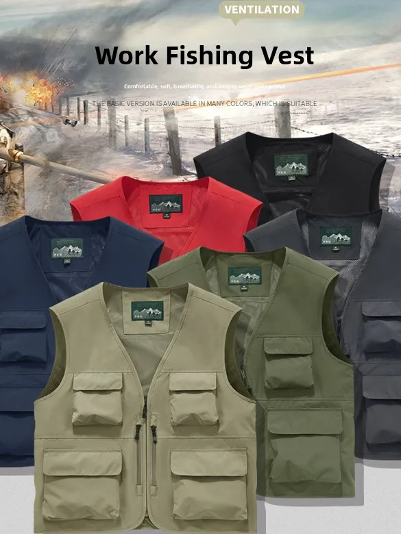 

Men's Casual Loose Photoaphy Vest Spring Autumn Multi-ket Fiing Outdoor Qui Dry Large Size Workwear Breathable Long ...