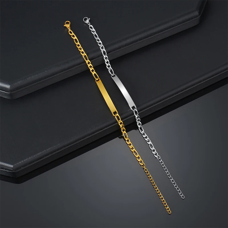 Afirstee Personalized Stainless Steel Engrave Name Bracelet For Women 3 Color Custom Nameplate Date Bracelets For Jewelry Gift