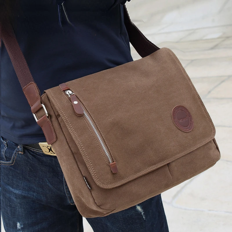 Męska torba na ramię w stylu Retro bawełniane płótno casualowa torba Crossbody klasyczna biznesowa podróżna torba kurierska męska A4 torba ze sznurkiem książki