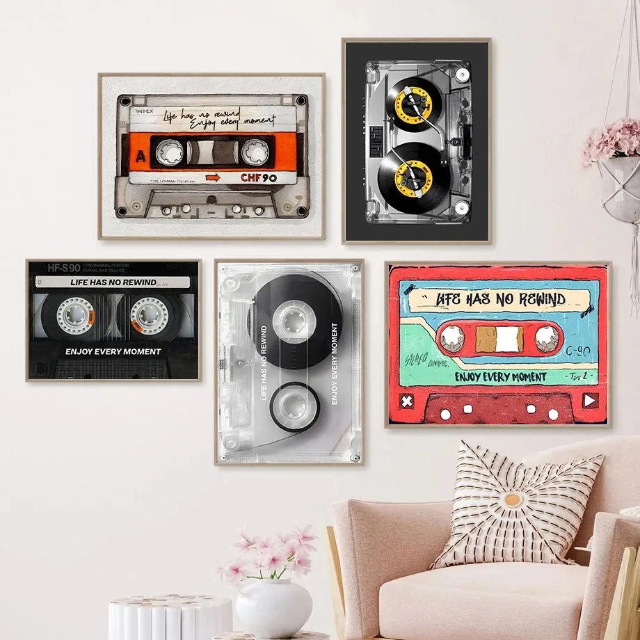 Cassette de cinta transparente creativa colorida, póster de música de DJ e impresión en lienzo, imagen artística de pared para decoración del hogar para sala de estar de niños