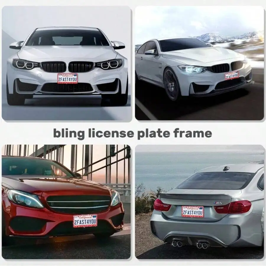 2PCS Stainless Steel License Plate Frame With Glitter Rhinestones, US Standard Size Fits All Cars/Trucks/SUVs, Women's Fashion