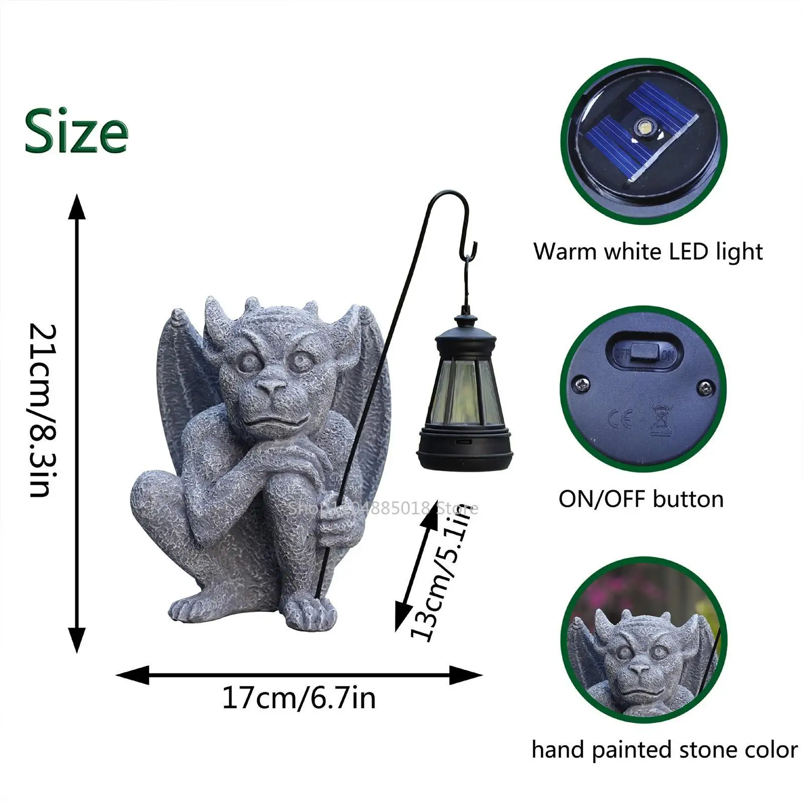 Garden Gargoyle Statue Sculpture with Solar Light Outdoor Decor Gothic Scary