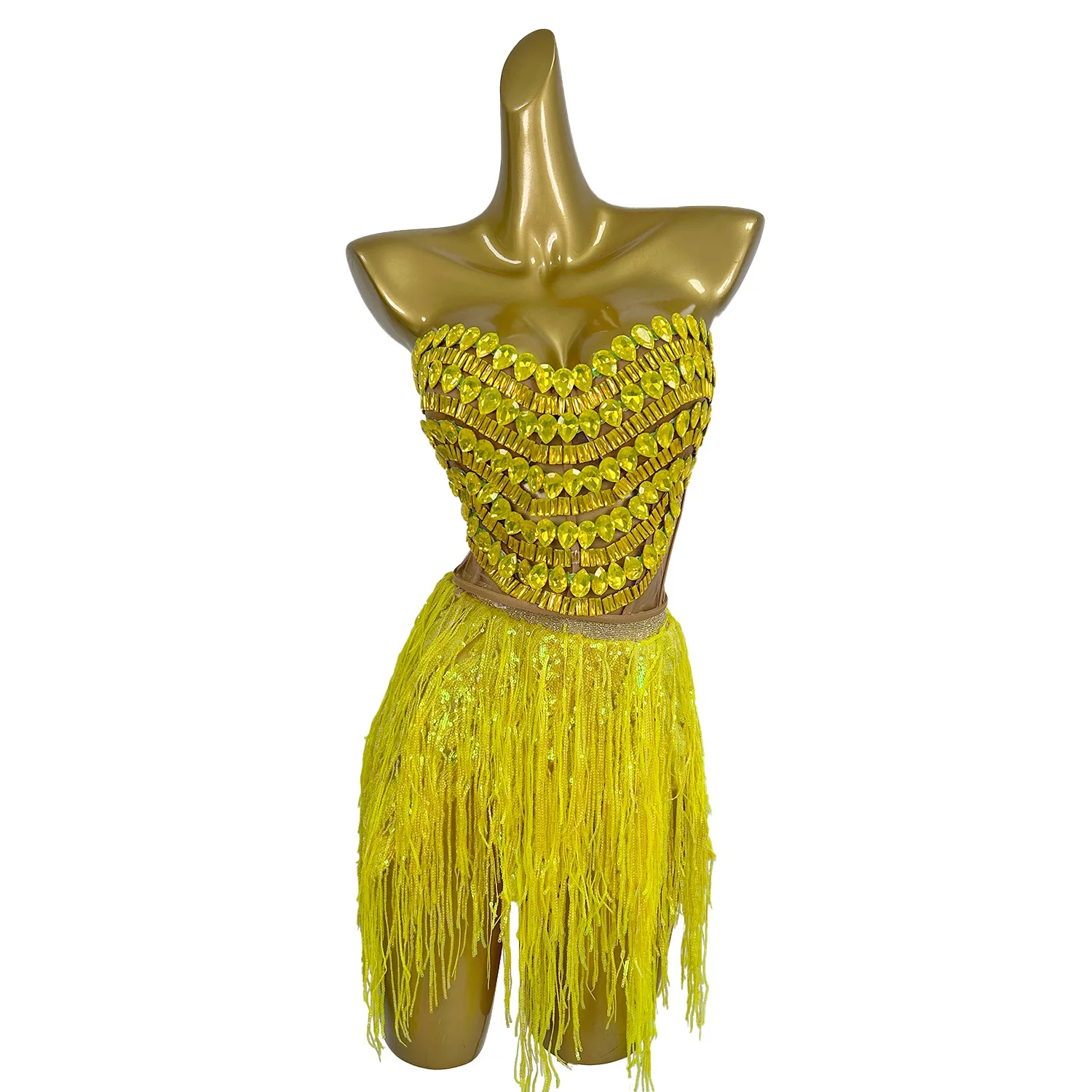 Fringe 2 Pcs Set Dress Design Dance Costume Women Birthday Party Night Club Stage Wear Sparkly Crystals Sexy Drag Queen Liulian