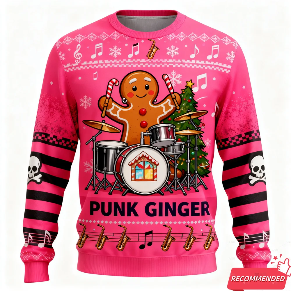 عيد الميلاد مفعمة الزنجبيل رجل روك باند سترة قبيحة للرجال متعة ثلج والأيائل نمط البلوز السنة الجديدة عيد الميلاد بلوزات #3