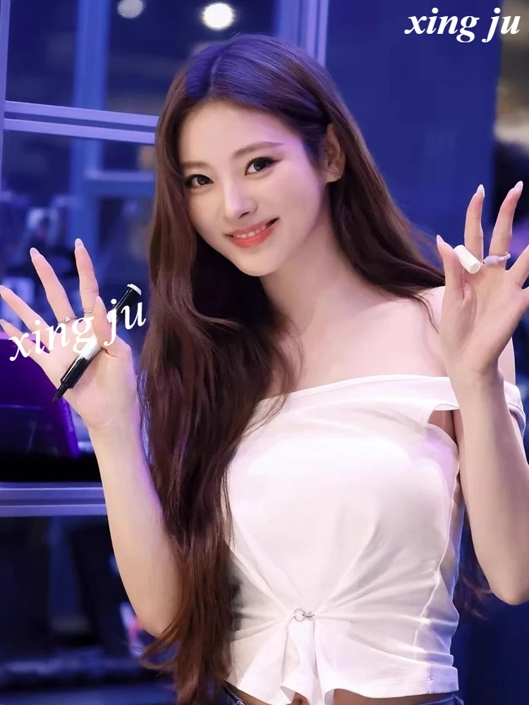 Kpop الكورية الحفل الأبيض غير النظامية خارج الكتف الرسن السراويل القمم المرأة مثير الجاز زي المغني راقصة عرض مسرحي Y2k الملابس