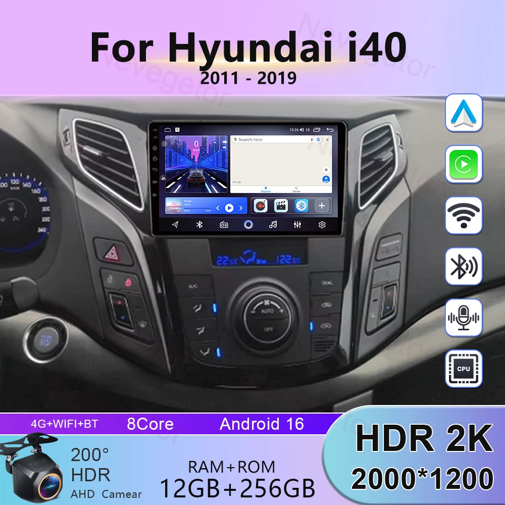 2K Car Radio Screen For Hyundai i40 2011 - 2019 Carplay Android Auto Player Multimedia GPS Navigation Stereo 4G WIFI NO 2DIN DVD